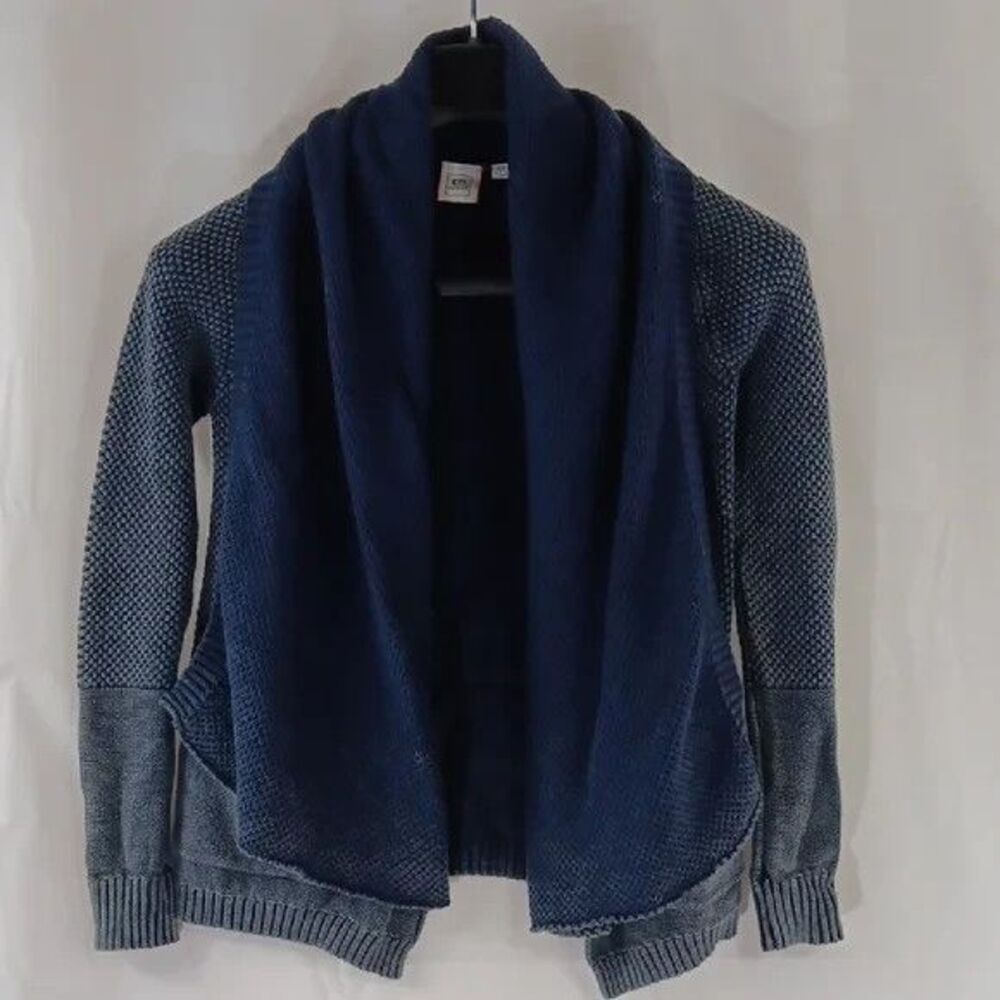 Rip Curl Brunswick Two-Tone Waffle Knit Draped Shawl Collar XS Blue Cardigan